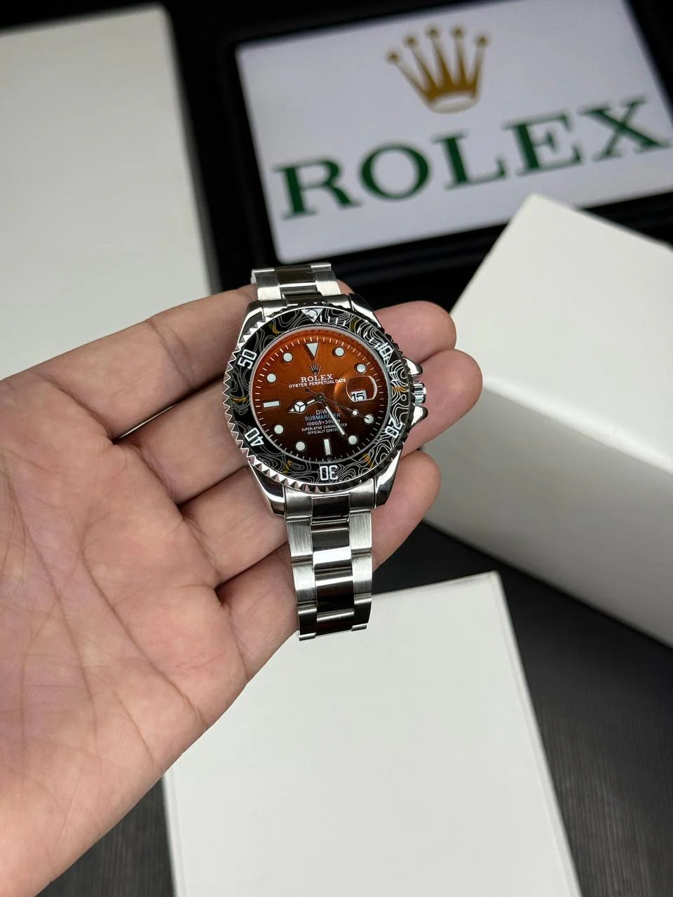 Rolex Submariner Date Orange Dial Oyster Premium Watch
