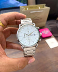 Fossil Commuter Chronograph White Dial Silver Chain Watch