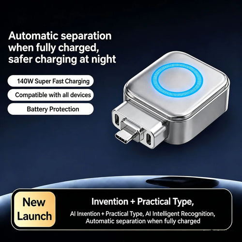 140W Fast Charging Separator Type-C | Auto Power-Off Battery Protection Adapter with AI Smart Chip & LED Indicator