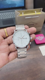 Fossil Commuter Chronograph White Dial Silver Chain Watch